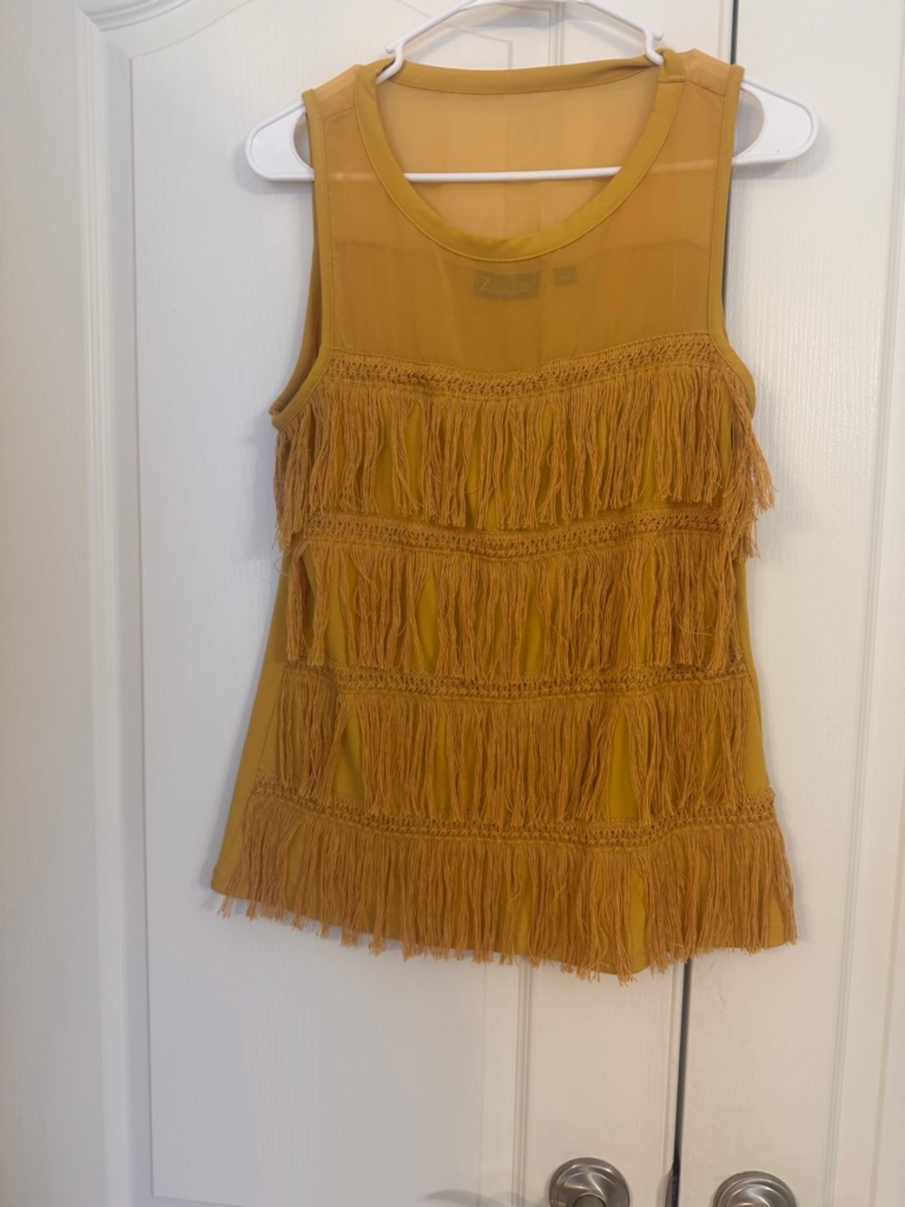 New York & Company Mustard Yellow Fringed Tank Top